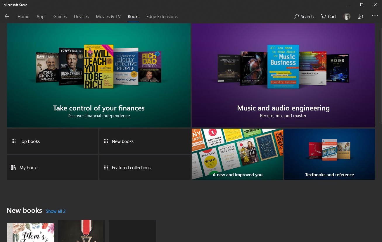 Microsoft eBook Store Interface (2018)